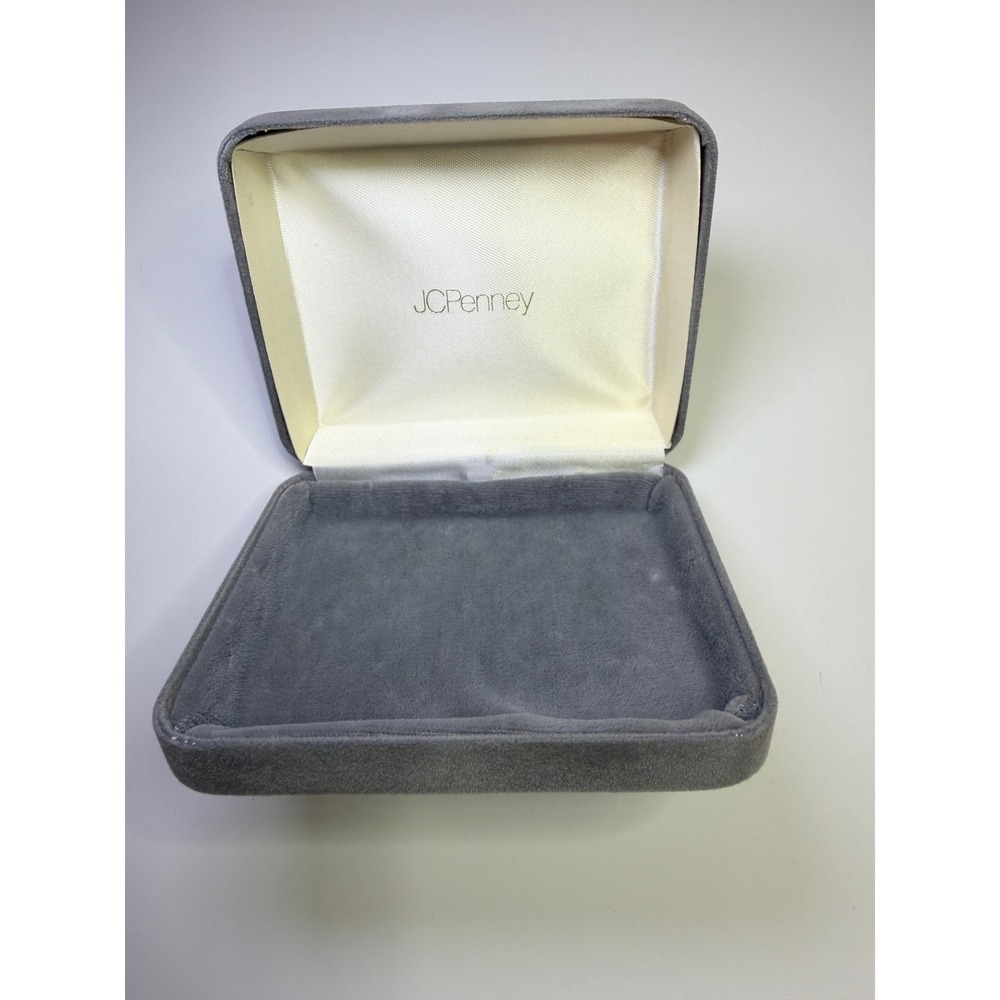 Vintage JCPenney Grey Velvet Jewelry Box Presentation Gift‎ Case Satin Lined
